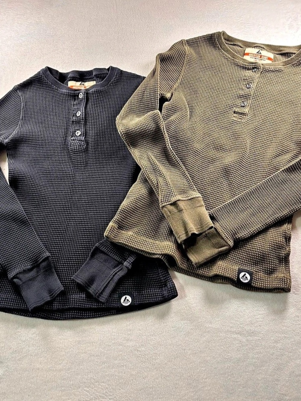 American Giant Thermal Henley Shirt Set Black & Green XS